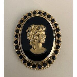 Sarah Coventry Black Glass With Gold Acrylic Victorian Lady Gold-tone Gothic
